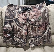 Columbia PFG Board Shorts. Men's 36w 11L Green Oak Pattern Camo. Exc. Condition