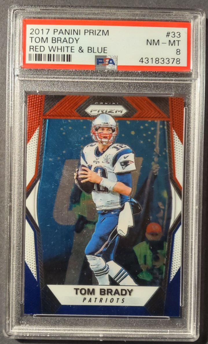 2017 Panini Prizm Tom Brady 33 Red White Blue PSA 8