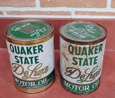 2 Vintage Quaker State DeLux Motor Oil Display Cans Petro Petroliana Collector