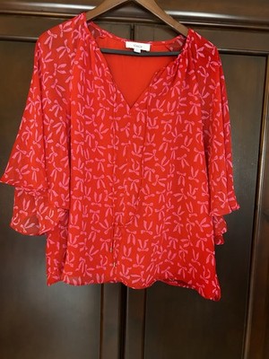 Cece Red With Bows Dolman Blouse Large