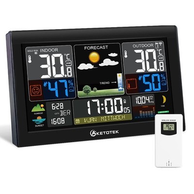 KETOTEK Wetterstation Drahtlos mit Außensensor, HD LCD, Temperatur, Hygrometer
