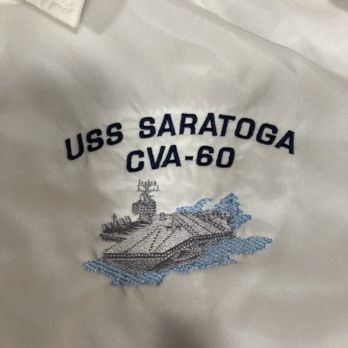 USS Saratoga CVA-60 Aircraft Carrier NAVY White SATIN BOMBER JACKET Souvenir XL image 4