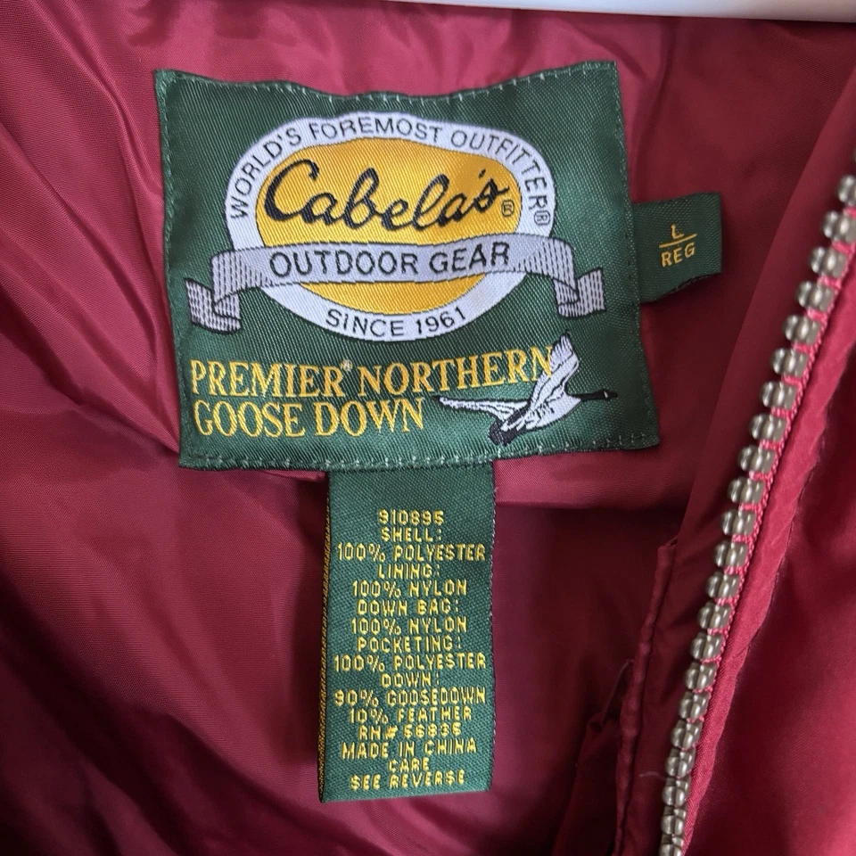 Cabelas Premier Northern Goose Down Red Puffer Winter Jacket Coat Women’s large - Image 4 of 4