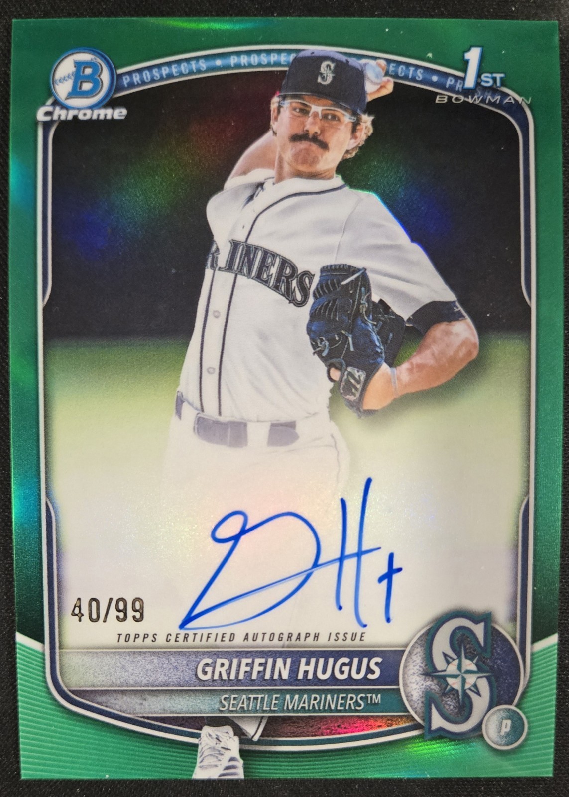 Griffin Hugus 2025 Bowman Draft Chrome 1st Green Refractor Auto /99 Mariners