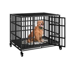 42 Inch Heavy Duty Dog Crate with Wheels,Indestructible Escape-Proof Dog Kenn...