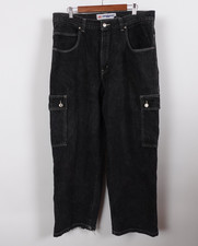 Vintage 90s Y2K Anchor Blue Black Cargo Denim Jeans Men's Size 38x31 Made in USA