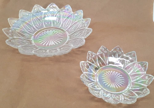 Vintage Set Of 2 Federal Carnival Glass Iridescent Glass Petal Bowl & Dish