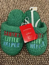 NEW Wondershop Santa's Helper Kids Sherpa Christmas Slippers - 2-3, Green NWT 