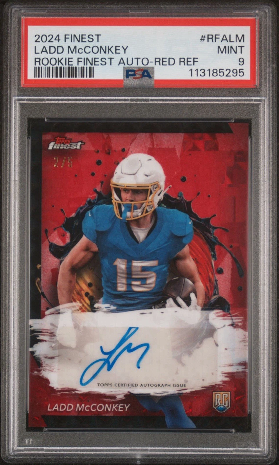 Ladd McConkey Topps Finest Rookie Finest Autographs #RFALM Red Geometric
