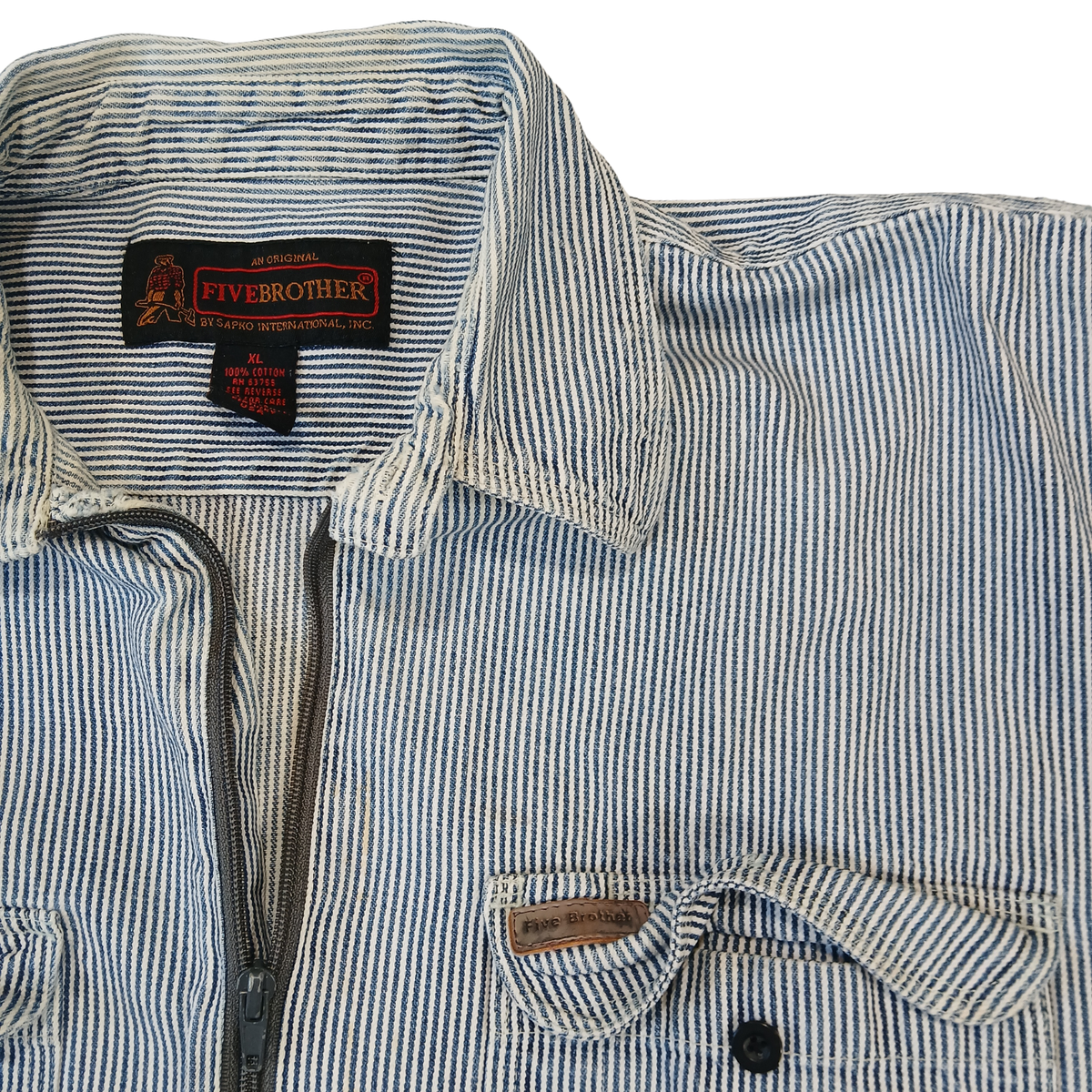 Vintage Five Brother USA Hickory Stripe 1/4 Zip Work Shirt XL