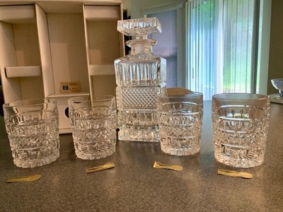 Vintage Bohemia Czech Lead Crystal Whiskey Decanter Set   5 Pieces & Stopper