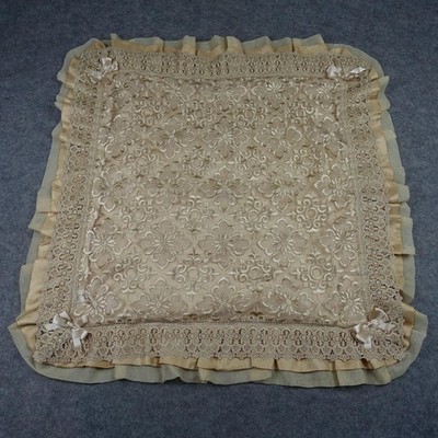 Champagne Satin Lace Baby Blanket Crib Throw Ruffle Trim Bows Floral Embroidered