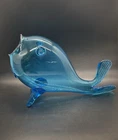 Vintage Blenko Style Blue Turquoise Blown Glass Fish Vase Decor Guppy 12.5”