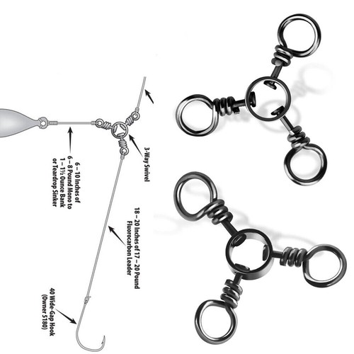 25-100PC 3 Way Swivel Fishing Tackle for Catfish Rig Trolling Line Connector - Picture 6 of 25