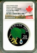 2010 Canada S$20 Crystal Raindrop Maple Leaf Swarovski Colorized NGC PF70 UC
