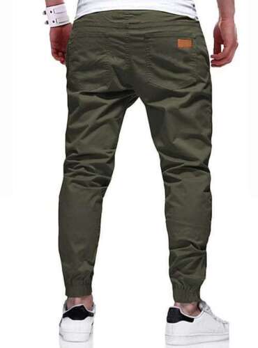 Men Pure Color Casual Loose Trousers Rope Mid-Waist Cargo Pants Pencil Trousers - Picture 6 of 24