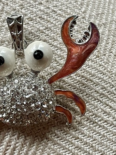 White Gold Red Crab Claws Pendant Rhinestone Fun Pendant Signed “S” - Picture 5 of 8