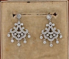 Art Deco Style Round Lab Created Diamond Wedding 14K White Gold Finish Earrings