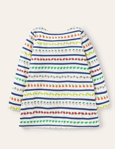 Mini Boden Girl's Applique Pocket Tunic - Ivory Multi Fruit Stripe (Imperfect) - Picture 3 of 3
