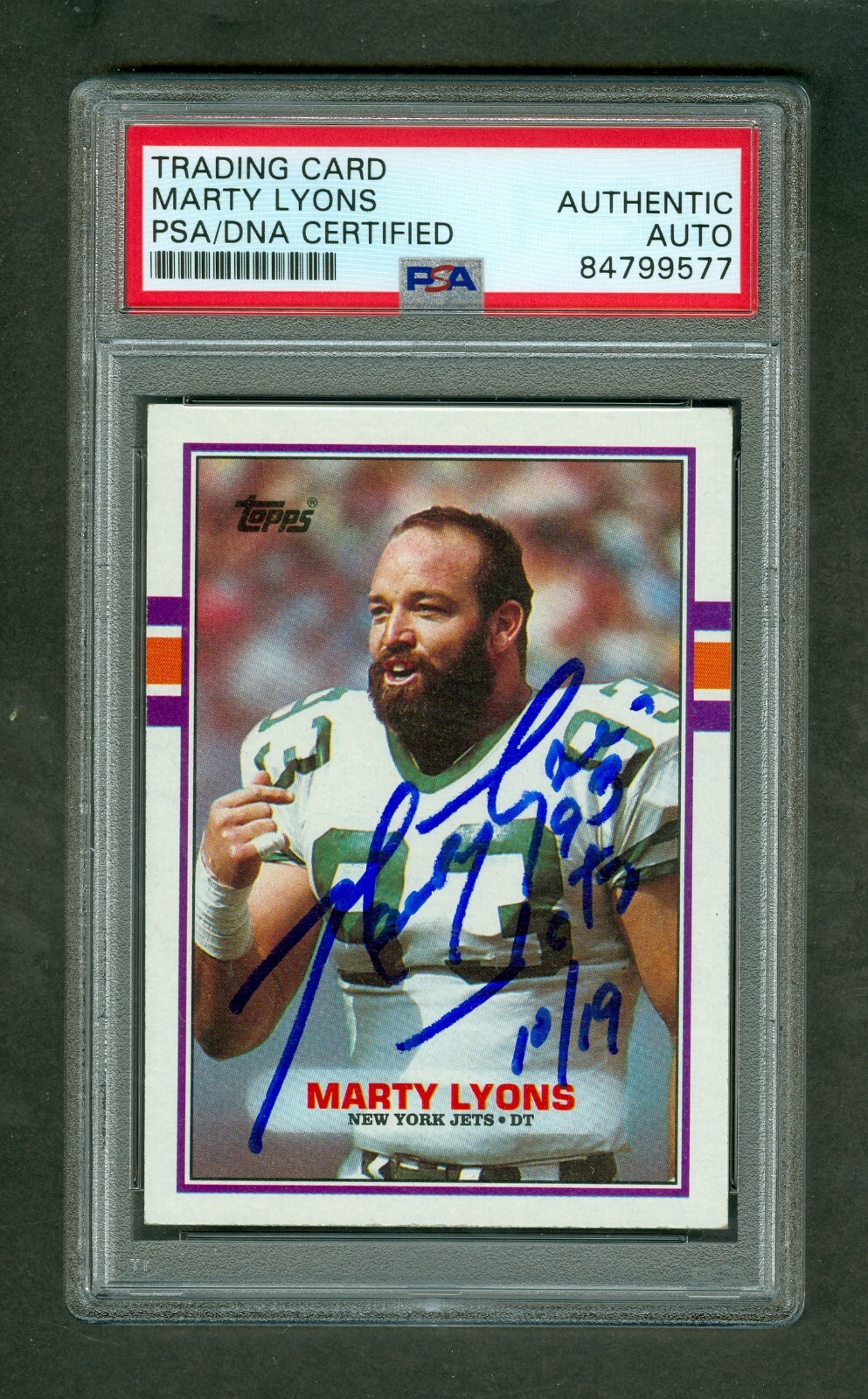 Marty Lyons Autographed Signed 1989 Topps Card #229 Ny Jets PSA/DNA ...