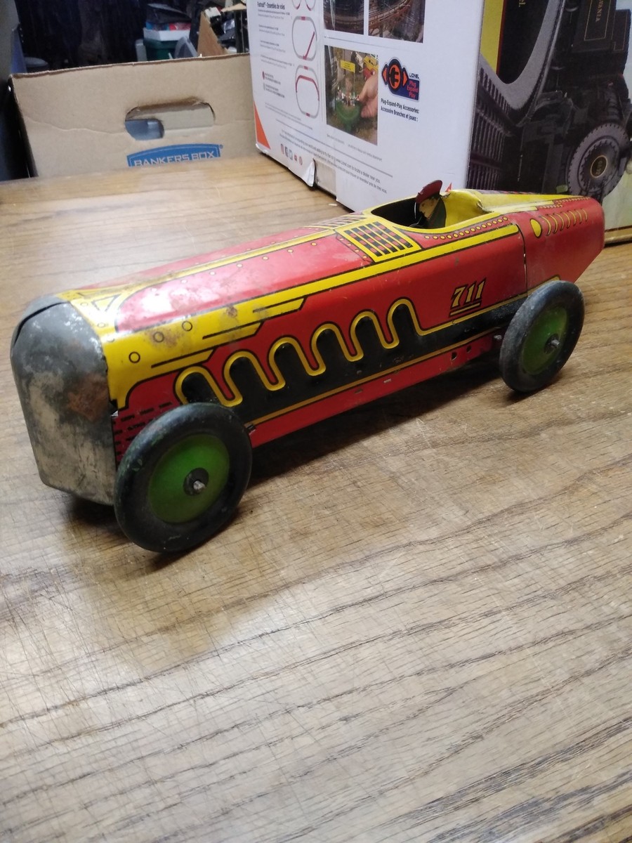 Vtg 1930's Marx Wind Up Tin Toy Boat Tail Racer Car #711