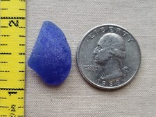 GENUINE BEACH SEA GLASS SURF TUMBLED COBALT BLUE CURVE SHAPE FROSTED PENDANT D7