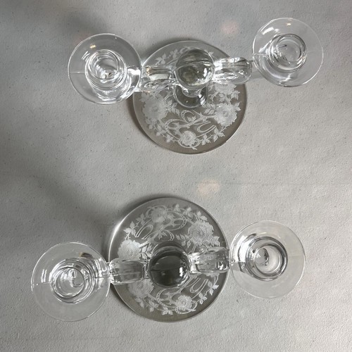 Vintage Tiffin Glass US Glass Hercules Candlesticks Etched Glass Base Cerice - Picture 10 of 10
