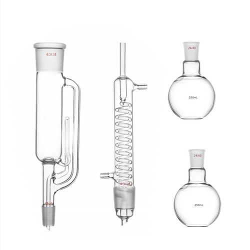 250ml 24/40 Soxhlet Extractor W/Graham Condenser & Two Flat Flasks Lab Glassware - Picture 1 of 5