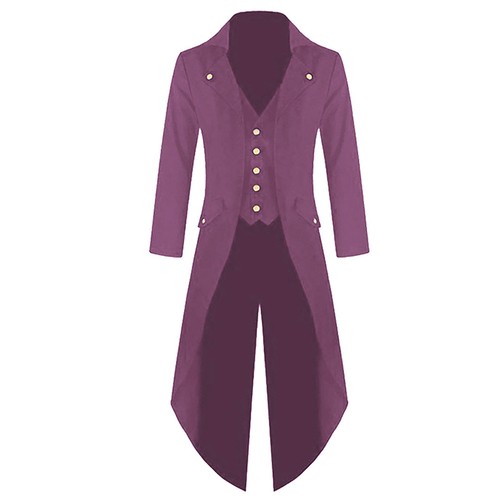 Men's Coat Tailcoat Jacket Gothic Frock Coat Uniform Costume Praty Outwear - Picture 2 of 27