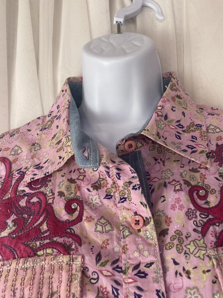 Camisa Niña Cruel Grande Rosa Paisley Western Abotonada Manga Larga Bordada Foto 4 de 4