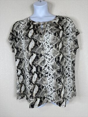 NWT Notations Womens Plus Size 2X Snakeskin Grommet Top Short Sleeve Stretch