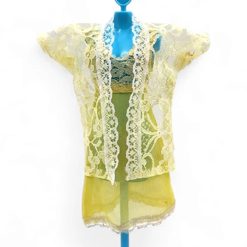 Vintage Barbie Nightgown & Robe Yellow Satin and Lace 2 Piece Set