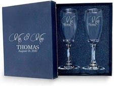Set of 2 Personalized Wedding Champagne Glass with box - Mr Mrs Flutes Cute