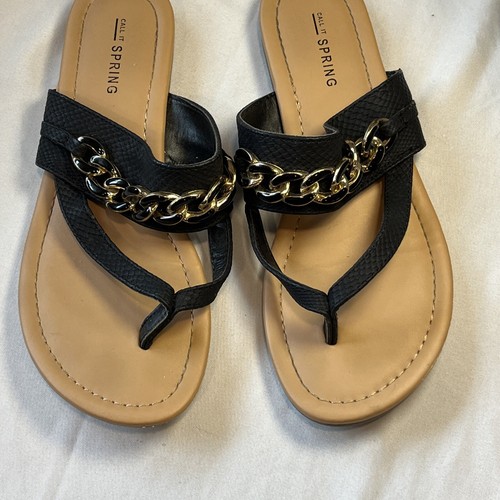 Sandali primaverili Call It donna 7 neri perizoma piatto catena oro comodi moda