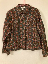 ART-TO-WEAR EMBROIDERED 100 COTTON JACKET WOMEN L SLIMMING COLDWATER CREEK NWOT