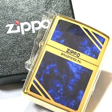 Zippo Marble Antique Blue Gold 2MB-BL Oil Lighter Regular Case Japan