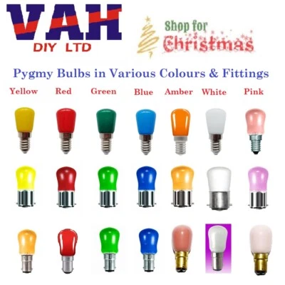 Christmas Coloured Pygmy Lamp 15watt "Crompton" Branded BC. SBC. SES End Caps