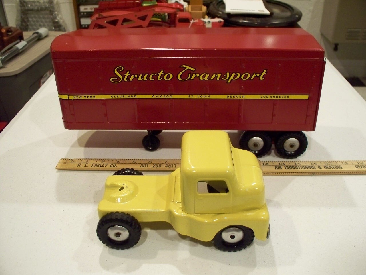 STRUCTO TOYS TRANSPORT TRACTOR TRAILER PRESSED METAL VINTAGE eBay