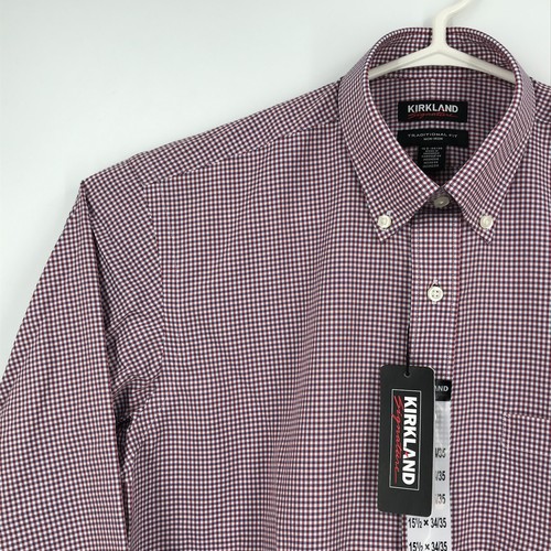 Kirkland Signature Mens Shirt 15.5 Red Long Sleeve Button Non Iron Pocket Check - Picture 9 of 21