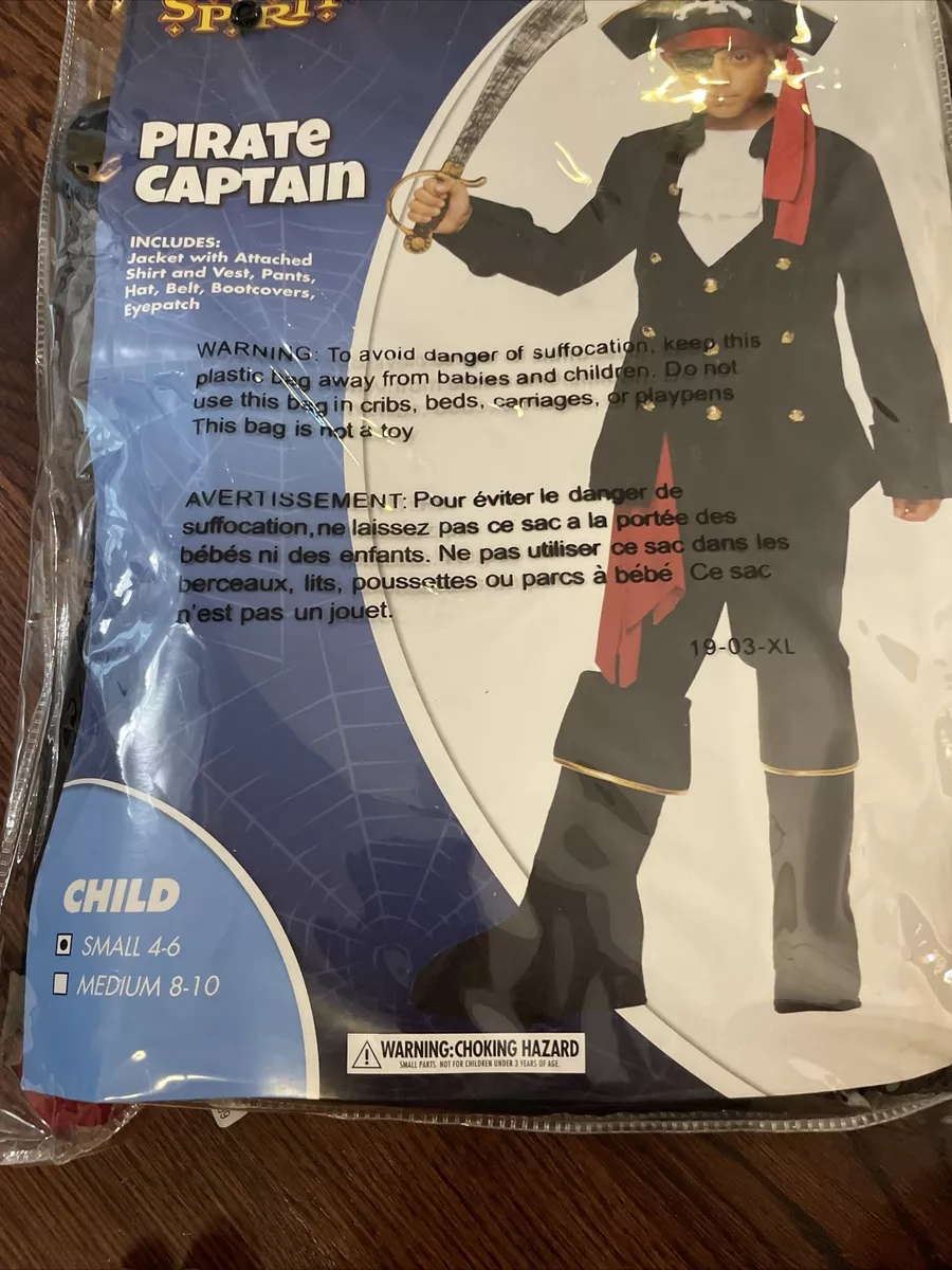 Spirit Halloween Costume Pirate Captain Kids Child Boy Size Small 4-6 Boys