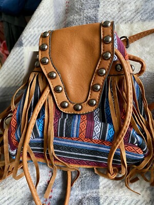 Gorgeous Fringed Leather Crossbody Multi-colored Purse Or Mini Backpack