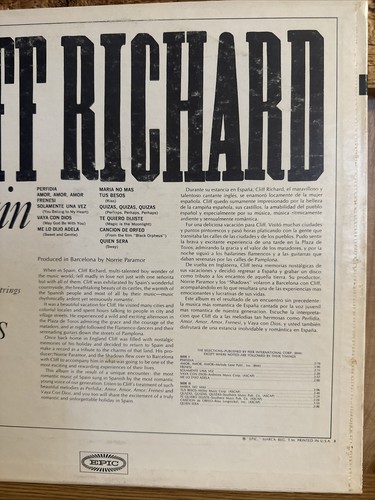 Cliff Richard In Spain All-Time Latin Hits - 33 RPM Album - Epic LN 24115 - Picture 6 of 14