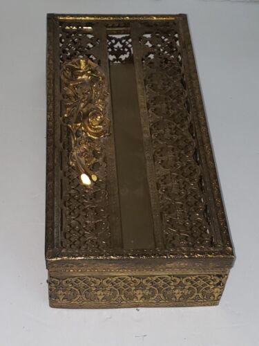 Matson 24K Gilt Gold Roses Kleenex Tissue Box Holder HOLLYWOOD REGENCY Hinged - Picture 7 of 11