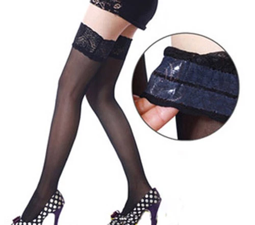 Sexy Encaje Silicona Top Manténgase hasta el Muslo Medias Para Mujer Disfraz Pantimedias Foto 4 de 4