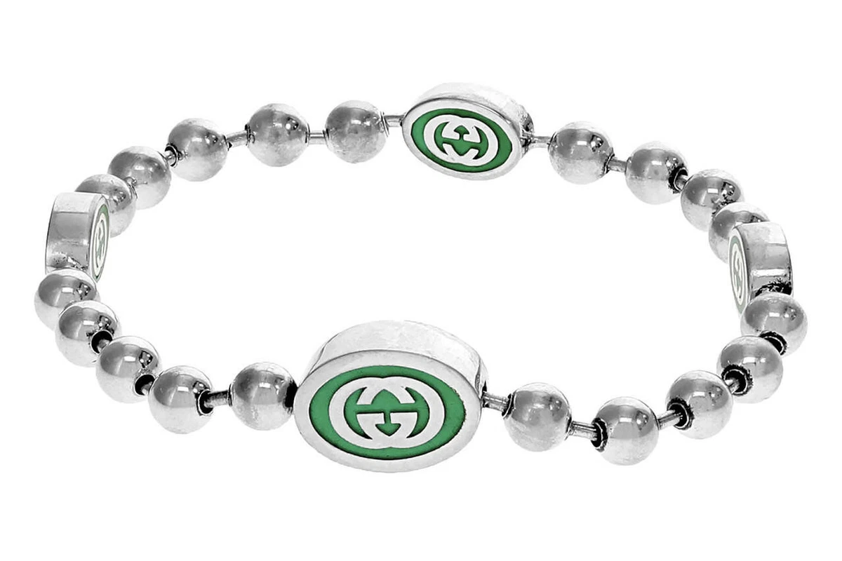 GUCCI Boule Green Imperial Enamel Silver Bracelet YBA701609001017