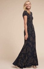 Anthropologie × BHLDN Andes Dress US 4 Navy Blue Metallic Floral Beaded Design