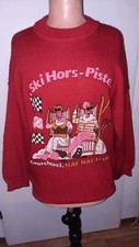 NAF NAF Paris Pullover, rot mit Skimotiv, Ski Hors Piste, Vintage