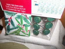 CHRISTMAS HOLIDAY HOLLY  BERRIES FABRIC SHOWER CURTAIN W/HOOKS 72"X72"  NIP