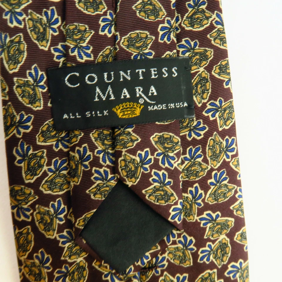 复古 Countess Mara 男式领带花卉棕色金色蓝色玫瑰 57"x3.5" — 第 3/4 张图片