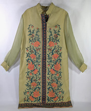 Vtg Alfred Shaheen Shift Dress Floral Hawaiian Tunic Asian Yellow/Green 60's